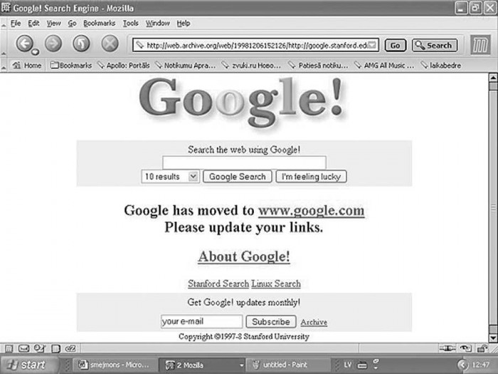 "google.stanford.edu" lapa 1998. gada decembrī