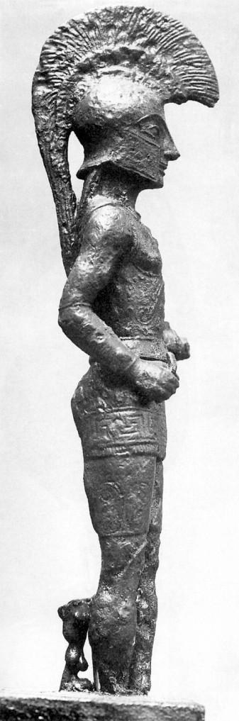 Bronzas hoplīta figūra. Lakonija, ap 550. gadu p.m.ē. (Foto - Deutsches Archaologisches Institut)