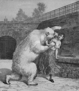 Lācis uzbrūk pašnāvnieciski noskaņotai sievietei, “Le Petit Journal”, 1891 (Foto: Corbis/Scanpix)