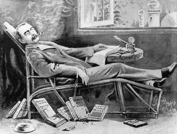 Kiplings Skota Renkina šaržā, kas 1897. gadā Windsor Magazine tika publicēts kopā ar Kiplinga stāstu zēniem “Iegūstot Viktorijas krustu”  (Foto: Corbis)