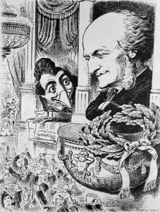 Rihards Vāgners  19. gs. beigu karikatūrā. “Vai publika aplaudē? Vai lauza rokas izmisumā?” (Foto: Corbis/Scanpix)