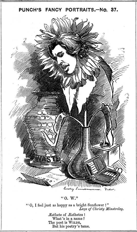 Oskars Vailds Edvarda Linleja Samburna karikatūrā avīzē Punch, 1881. gada 25. jūnijā
